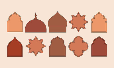 Set of decorative geometric Islamic pattern shapes for design
