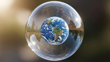 Planet Earth encapsulated within a protective bubble, symbolizing environmental care and preservation.