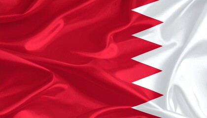 Bahrain flag with red field, white band, and five-point serrated line.