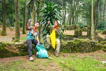 Adventurous Friends Exploring Ancient Ruins in Lush Forest