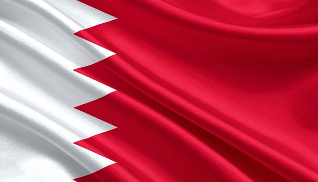 Bahrain flag with red field, white band, and five-point serrated line.