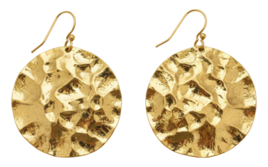 Golden Hammered Round Disc Drop Earrings feature textured metal surface with uneven relief pattern showing luxury and elegance in fashion accessory design