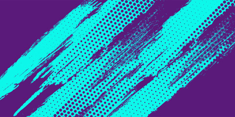 Abstract Sports Background with Blue and Purple Brush Texture and Halftone Effect. Grunge Background modern. Futuristic technology background
