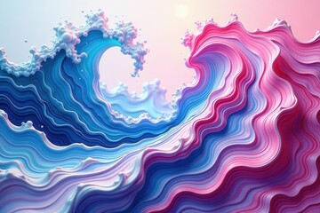 Pink and azure ebru swirls, contemporary art background Beautiful painted waves , elegant, water