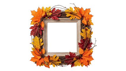 Autumn leaf square frame isolated on transparent background