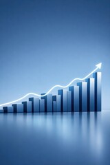 Blue rising bar chart in perspective, business growth concept