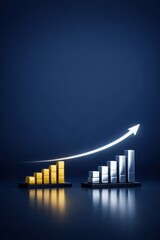 Mixed bars rising with arrow, business growth comparison concept