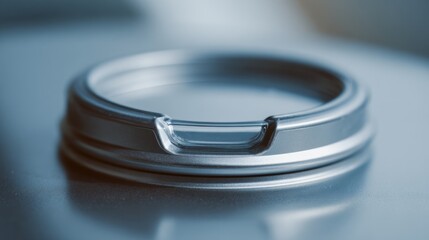 Close up of a silver metal lid with a textured surface and a recessed opening