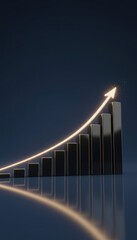 Golden rising bar chart with curve, profit growth concept