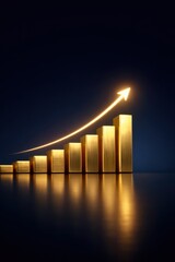 Golden rising bars with arrow, business success and growth concept