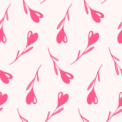 Naklejka premium Seamless pattern of hand drawn doodle heart flowers. Romantic love design for love, Valentine’s Day, Mother’s Day, wedding celebration, greeting cards, paper craft.