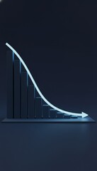 Dark blue declining line chart, business recession analytics concept