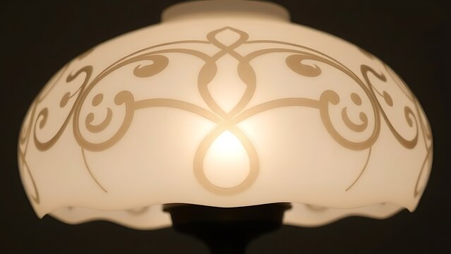 anhydrite. Art Nouveau 'S' curve pattern on an opal glass lampshade, soft glow. real-estate listings, architecture portfolios, designed for real-estate listing and luxury residence showcases.