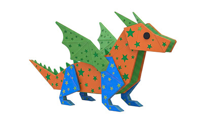 Fototapeta premium Orange and Green Star-Patterned Foldable Dragon Toy