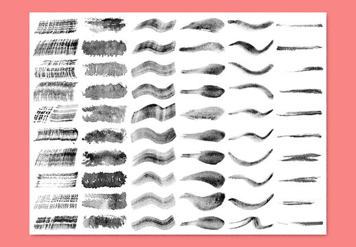 Vector collection of black watercolor brush strokes and splatters with stipple noise texture effect