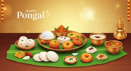 Obraz premium Happy Pongal Festival with Traditional South Indian Food
