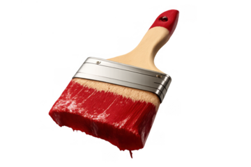 Paintbrush with red paint dripping, ready for diy home renovation, art creation, or wall decorating, transparent background
