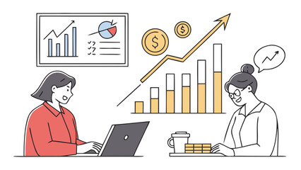 Business Professionals Analyzing Financial Growth and Profit Charts in a Modern Office Environment