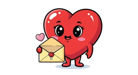 Adorable Heart Character Delivers a Love Letter, Expressing Affection and Romance