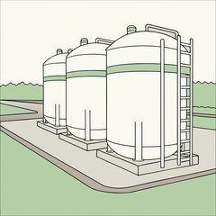 Hydrogen Storage Tanks Lined Up on Concrete Structure