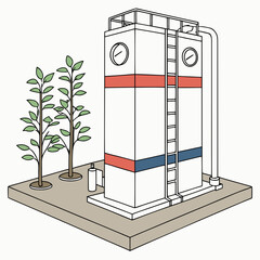 Isometric Biogas Upgrading Plant with Columns and Gauges Shown