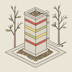 Isometric Fuel Cell Stack with Trees and Piping Detail