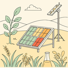 Solar panel array testing in a field with illustration style