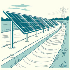 Solar panel array over a flowing water canal