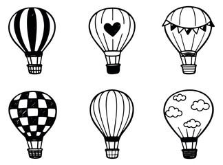 Obraz premium Hand drawn hot air balloon set featuring diverse patterns and designs for adventure and celebration