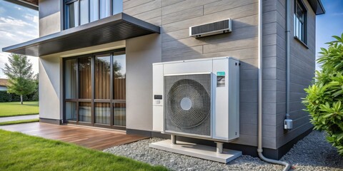 Modern Air Conditioning Unit Installed Outside Contemporary House