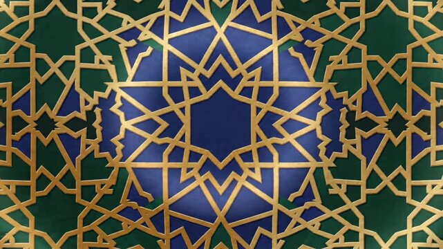 Opulent Islamic Geometric Pattern Background Loop Gold Green Blue