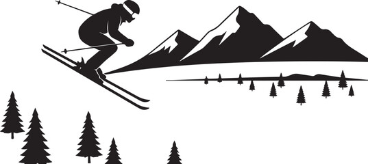 Fototapeta premium Mountain Skiing Silhouette Set