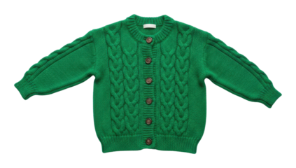Cozy green cardigan sweater fashion clothing view isolated on transparent background