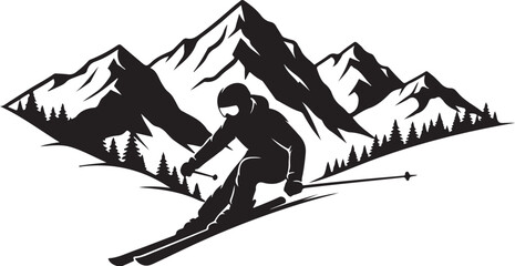 Mountain Skiing Silhouette Set