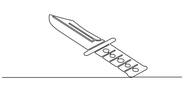 continuous line drawing of a commando knife. Military command knife icon drawn in one line.single line vector illustration.isolated white background