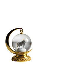 Gold Bull Snow Globe with Crescent Moon Frame, Background Removed