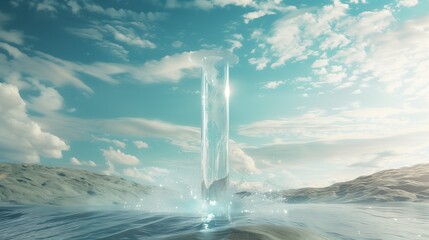 Opposite Day: abstract surreal photo of time represented as liquid flowing upward into the sky, minimalist landscape, conceptual art-house style