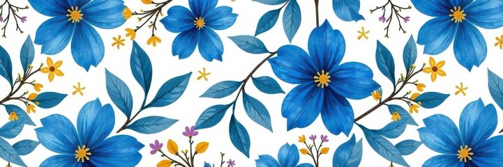 Abstract blue floral seamless pattern Trendy contemporary botanical background , vintage, seamless texture