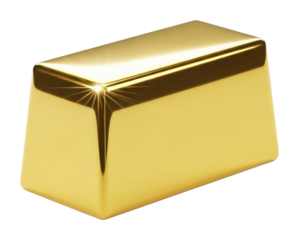 Gold bar display financial market product isolated on transparent background