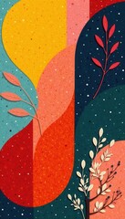 Bold lines, contrasting colors, organic forms, paper collage, vibrant, digital art, red