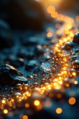 Golden swirls, effervescent bubbles, luxurious sheen, wave, metallic, abstract