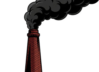 Industrial smoke emission from factory chimney urban isolated on transparent background