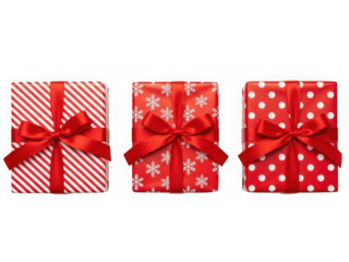 A row of festive gift boxes with unique wrapping paper designs
