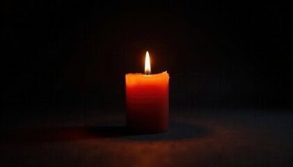 Single candle flame casts stark shadow on black , light, single