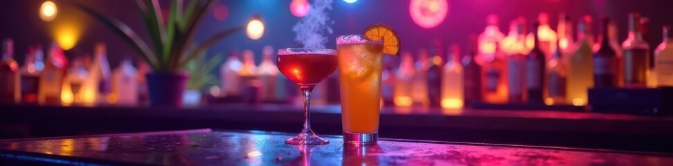 Stylish cocktails, steaming dance floor, colorful decor, dance floor, luxury