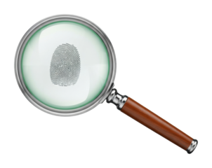 Fingerprint analysis techniques in forensic crime investigations isolated on transparent background