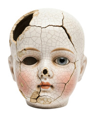 Creepy vintage doll head vintage market isolated on transparent background