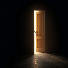 Warm light spills from an inviting open door in a dark room