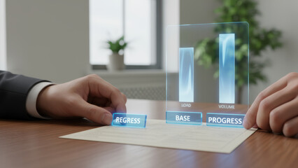 Regression progress base load volume business concept with hands interacting with futuristic holographic interface
