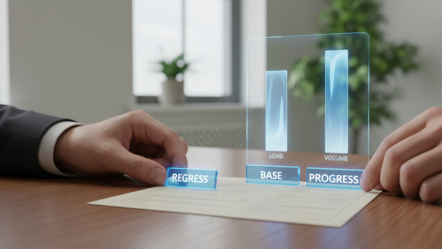 Regression progress base load volume business concept with hands interacting with futuristic holographic interface - Powered by Adobe